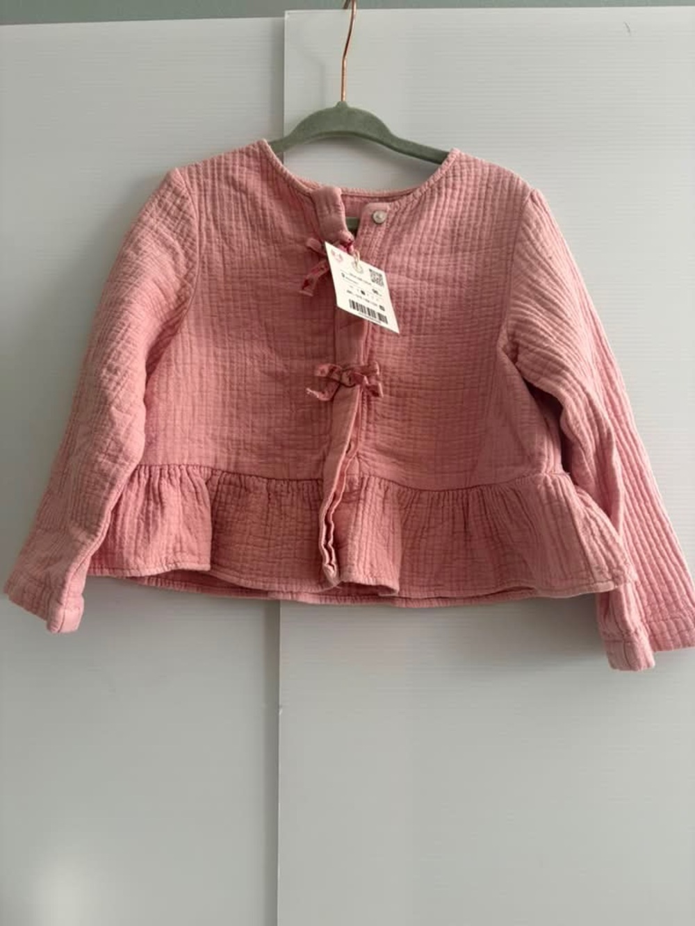 Zara Girls Quilted Lightweight Peplum Jacket with Tie Front NWT | size 3 years